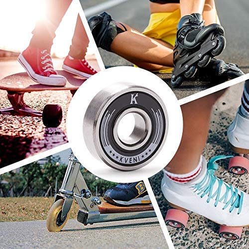 Premium Skateboard Bearings, Pro-Longboard Bearings, High-Speed 608rs-Ball Skate Bearing ABEC – for Skateboard, Quad Skate, Inline Rollerblades, Scooters Wheels and Spinners (Pack of 8) (Black)