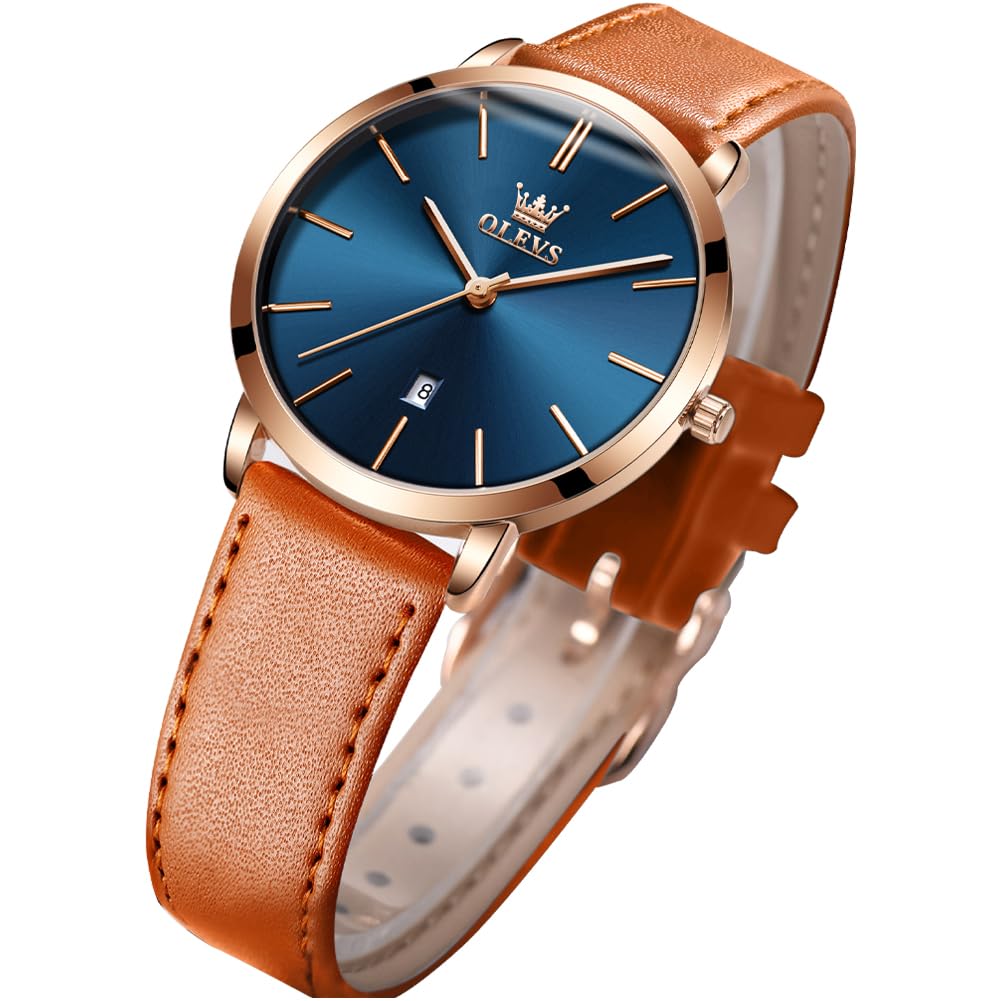 Sponsored Ad - OLEVS Women's Watches for Ladies Female Wrist Watch Leather Band Waterproof Thin Minimalist Casual Simple Dress Quartz Analog with Date Calendar