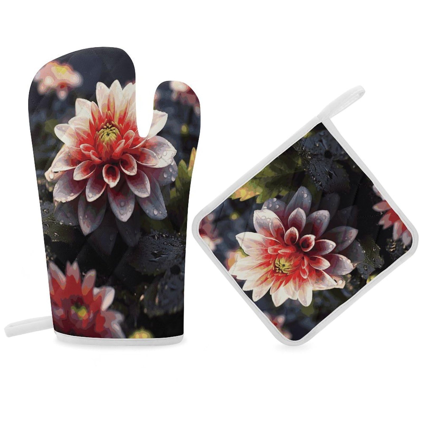 Fodpand Women's Style Flower1 Oven Mitts And Pot Holders Sets,Oven Gloves For Kitchen Oven Mitts And Potholders For Baking Cooking Grilling Apartment Essentials