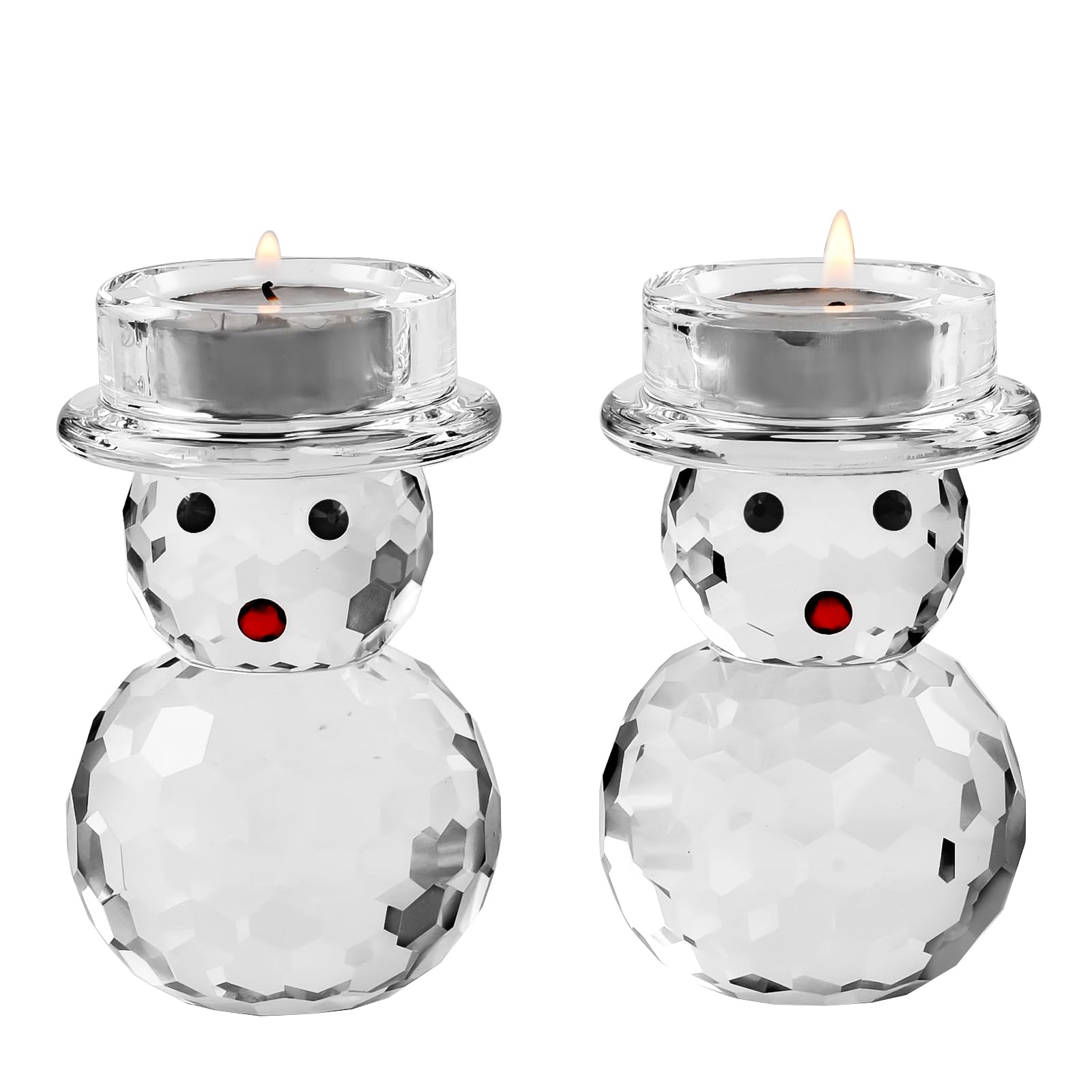 Lot de 2 photophores en cristal en forme de bonhomme de neige - Décoration de table d'hiver festive pour Noël, mariage, fête, anniversaire