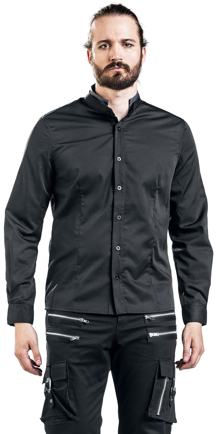 Banned Alternative Double Collar Shirt Männer Langarmhemd schwarz
