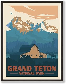 HerZii Prints Grand Teton National Park Wall Art Vintage Posters & Prints Set, Nature Vintage Wall Art, Mountain Travel Decor (12x16 UNFRAMED)