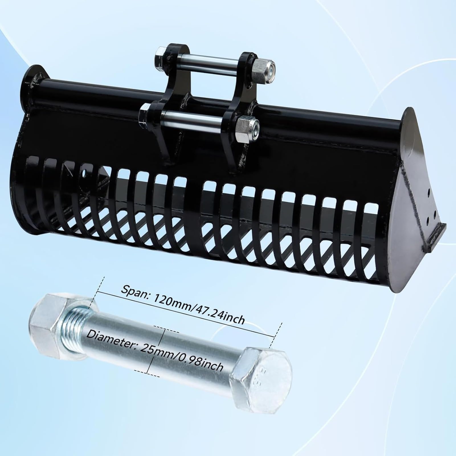 Accessorio per benna setacciatrice 23,6, benna scheletrica vagliante 600mm per miniescavatori benna setacciatrice per terreno per filtraggio di sabbia roccia materiali smistamento
