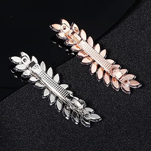 Xerling Rhinestone French Clip Hair Barrettes Automatic Hair Accessories Hair Spring Clips Leaf Design Zircon Hair Piece For Women #TOP2