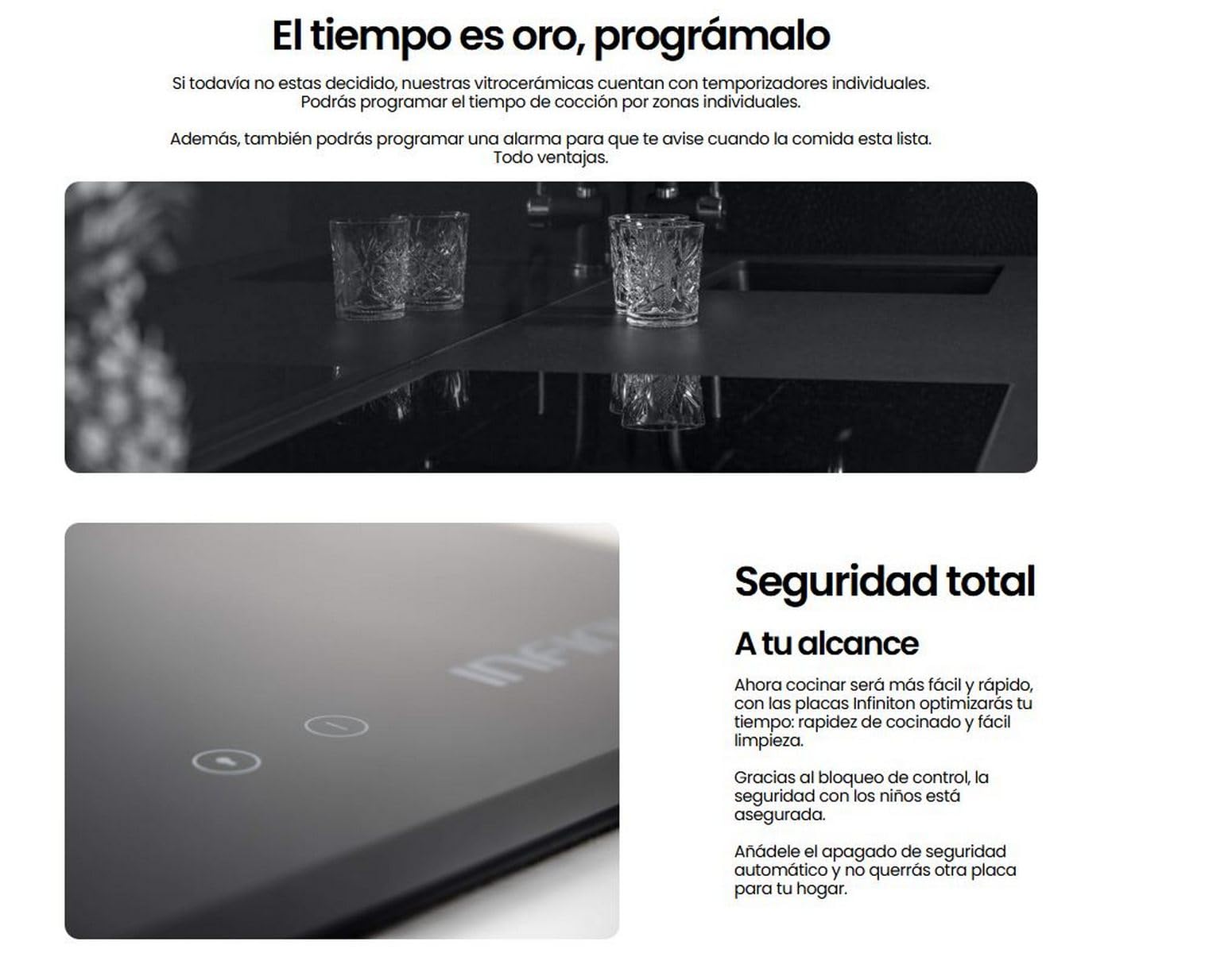 INFINITON - Placa, 3 Zonas, 9 Niveles de potencia, Modo Boost, Control táctil, Luz calor residual, Bloqueo intantíl (VITRO-A35F | Vitroceramica 3 Fuegos)