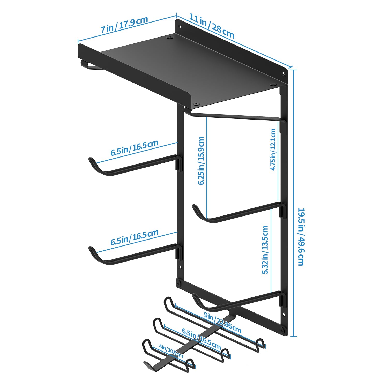 Yoga Mat Holder Wall Mount Yoga Mat Storage Rack Home Gym Accessories with 3 Sectional and 7 Hooks for Hanging Foam Roller and Resistance Bands at Fitness Class or Home Gym