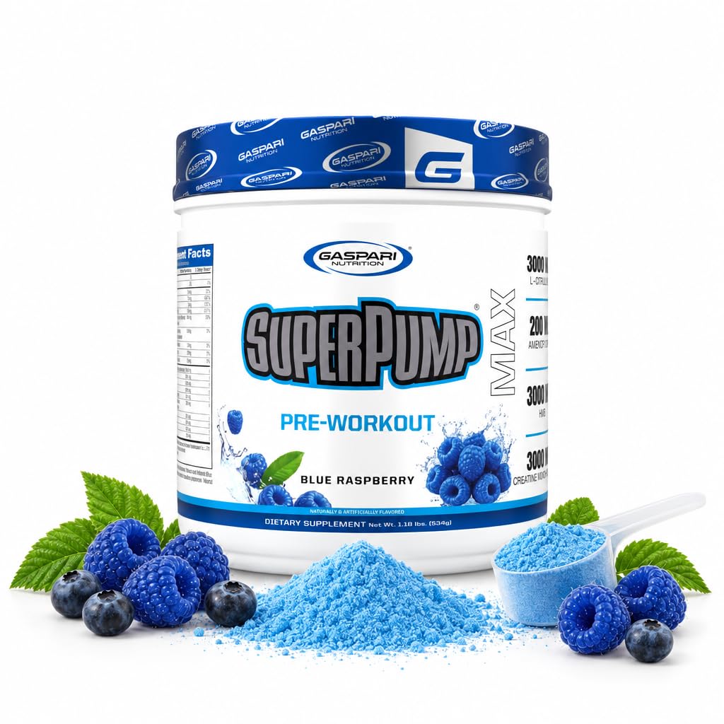 Gaspari Nutrition SuperPump MAX, The Ultimate Pre Workout Powder, Sustained Energy Preworkout, Nitric oxide Booster, Muscle Growth, Recovery & Replenishes Electrolytes (40 Serving, Blue Raspberry Ice)