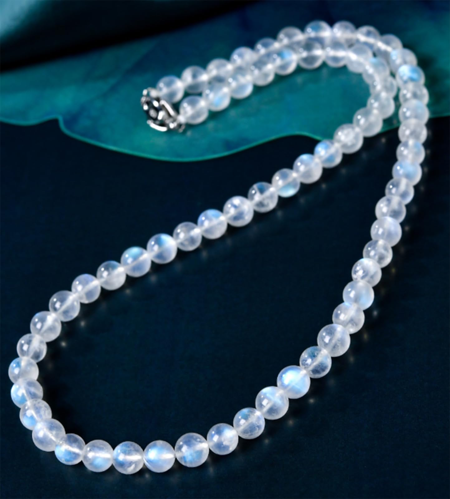Collar de Cuentas de Piedra Lunar Azul para Mujeres y niñas, Collares de Piedras Preciosas Naturales, Collares Bohemios de Verano para la Playa, joyería de Moda con Cuentas,5mm