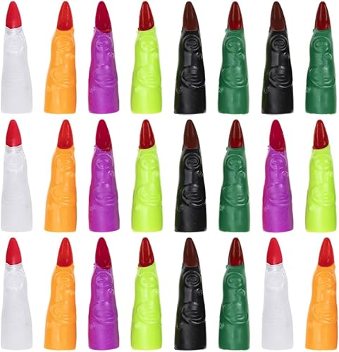 Dedos de bruja de Halloween, 24 piezas de uñas de bruja de Halloween, dedos falsos coloridos de bruja 2023, accesorios de bruja de vampiro,