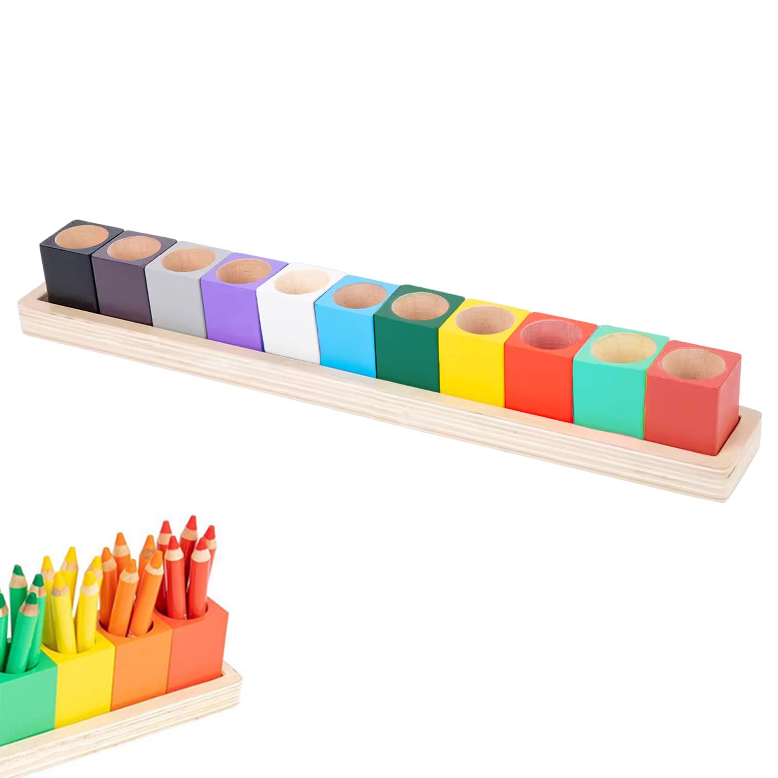 Pot à crayons en bois massif et durable avec 11 compartiments pour studio d'art