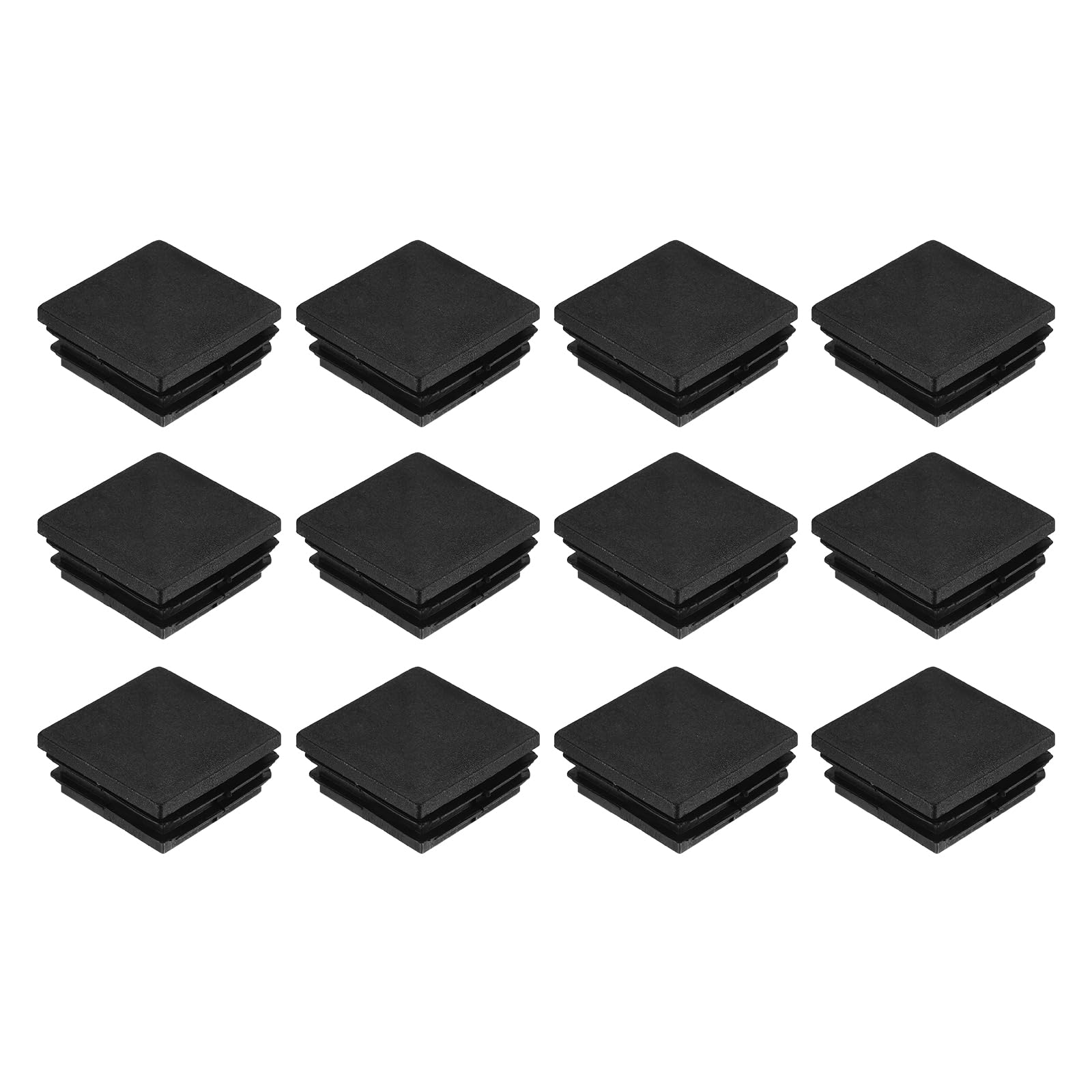 uxcell 12Pcs Square Plastic Plugs, 40 x 40mm/1.57 x 1.57inch PE Pipe Tubing End Caps for 34-38mm/1.34-1.5inch Square Tube Furniture Chair Leg, Black