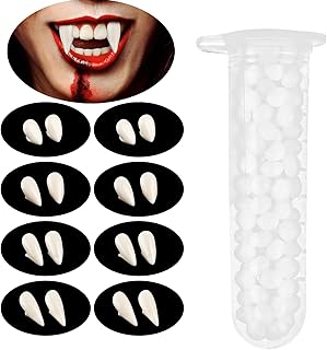 8 Pairs Vampire Teeth Dentures, 4 Size Vampire Fangs for Halloween Cosplay Props with Teeth Pellets Adhesive, Halloween Costume Party Favors(13mm, 15mm, 17mm, 19mm)