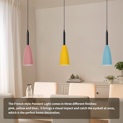 Miniatura 5 de Lámpara colgante para isla de cocina, 1 luz colgante de cristal colorido azul nórdico ajustable, luz de techo colgante para mesa de comedor,