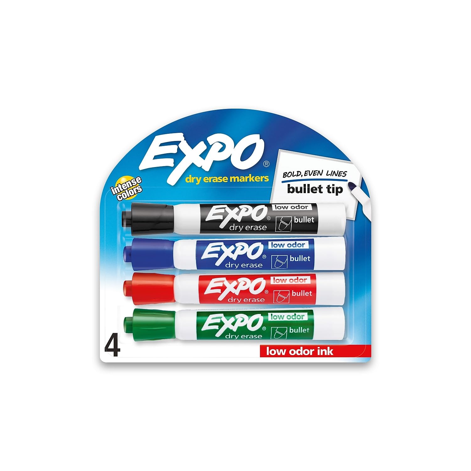 EXPO Low-Odor Dry-Erase Markers Bullet Tip Assorted Ink Colors Pack Of 4 Markers