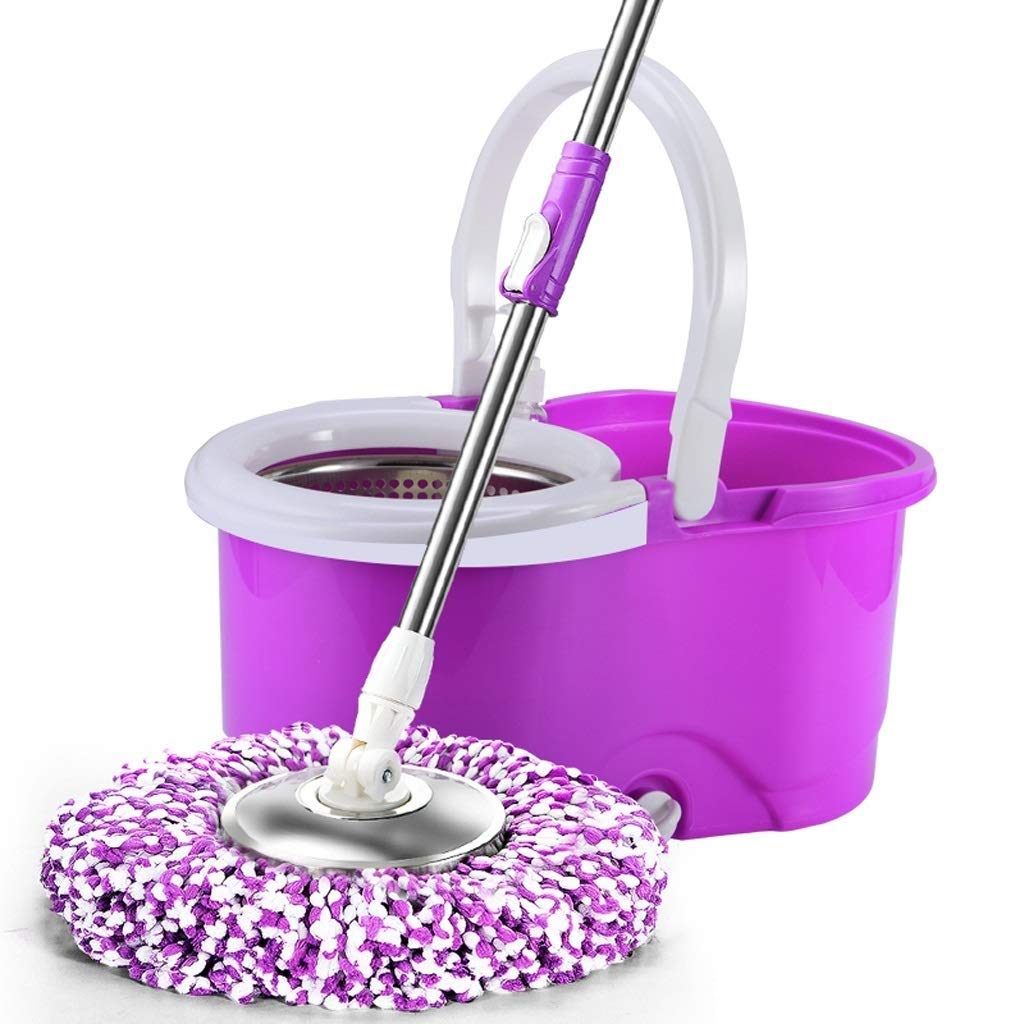 360° Floor Magic Spin Mop Bucket and Microfiber Rotating Dry Heads With 5 Heads (Purple)