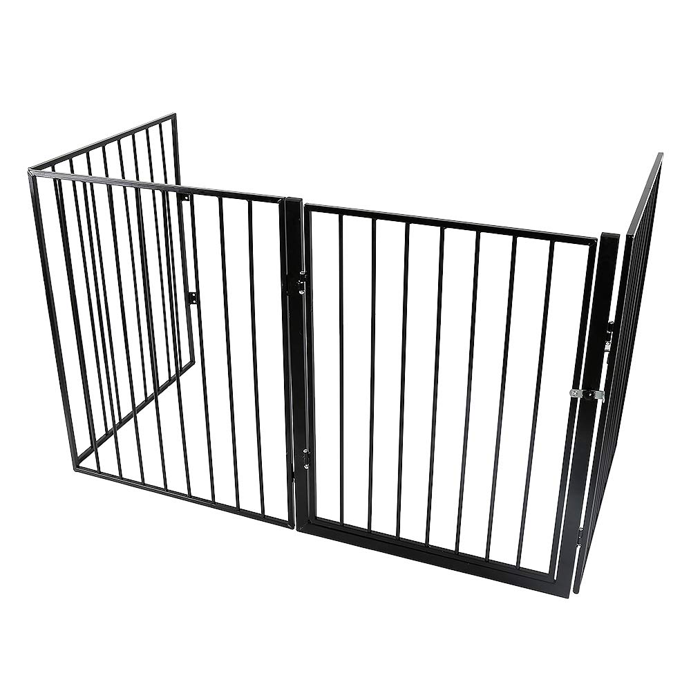 Belfoye - Barrera de seguridad infantil 240 cm, rejilla de protección de metal, 4 paneles, puerta incluida, 240 x 75 cm, color negro