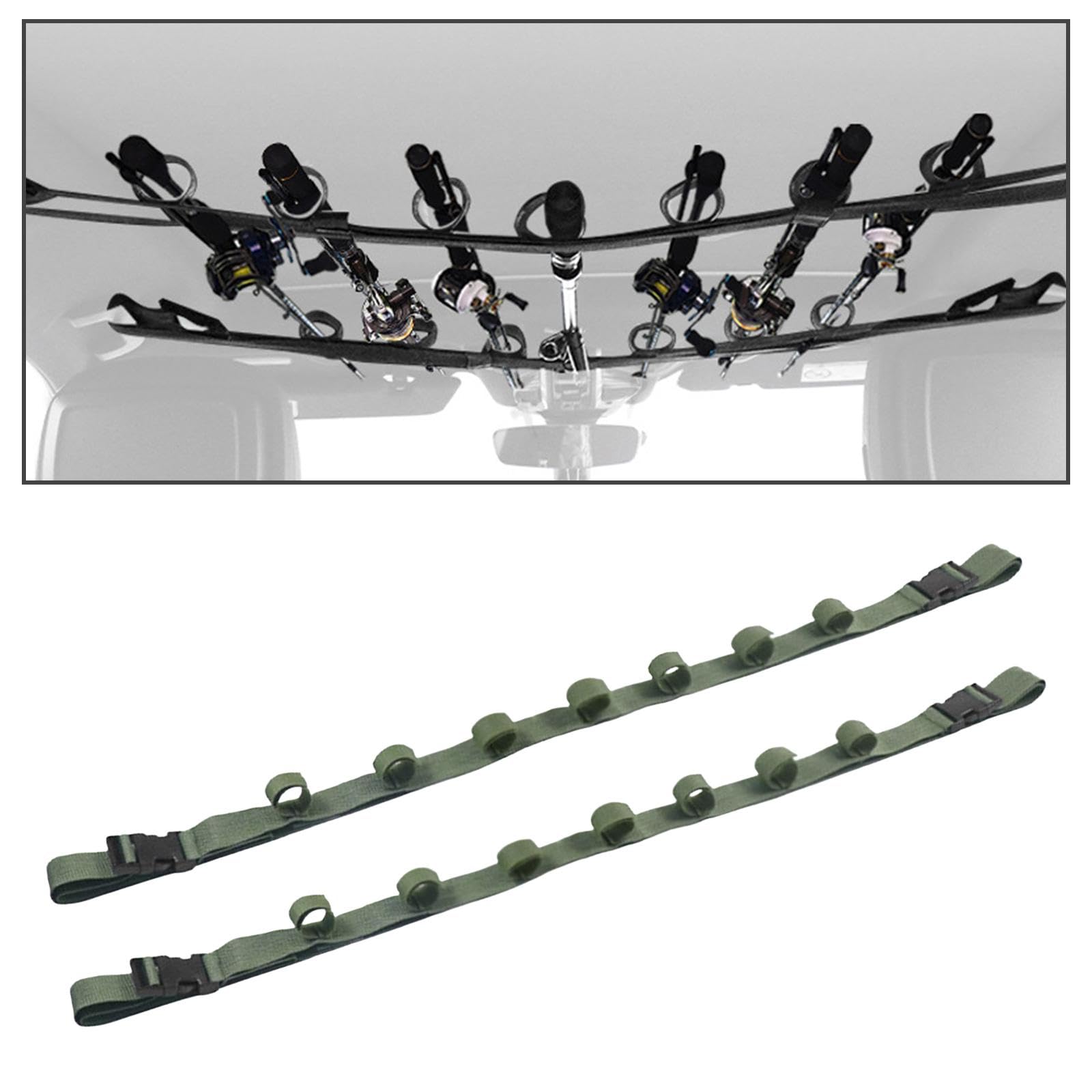 Generic 2Pcs Fishing Rod Holder Car Fishing Rod Holder Fishing Accessories Fishing Rod Rack Carrier 7 Rod Capacity for Cars, Green