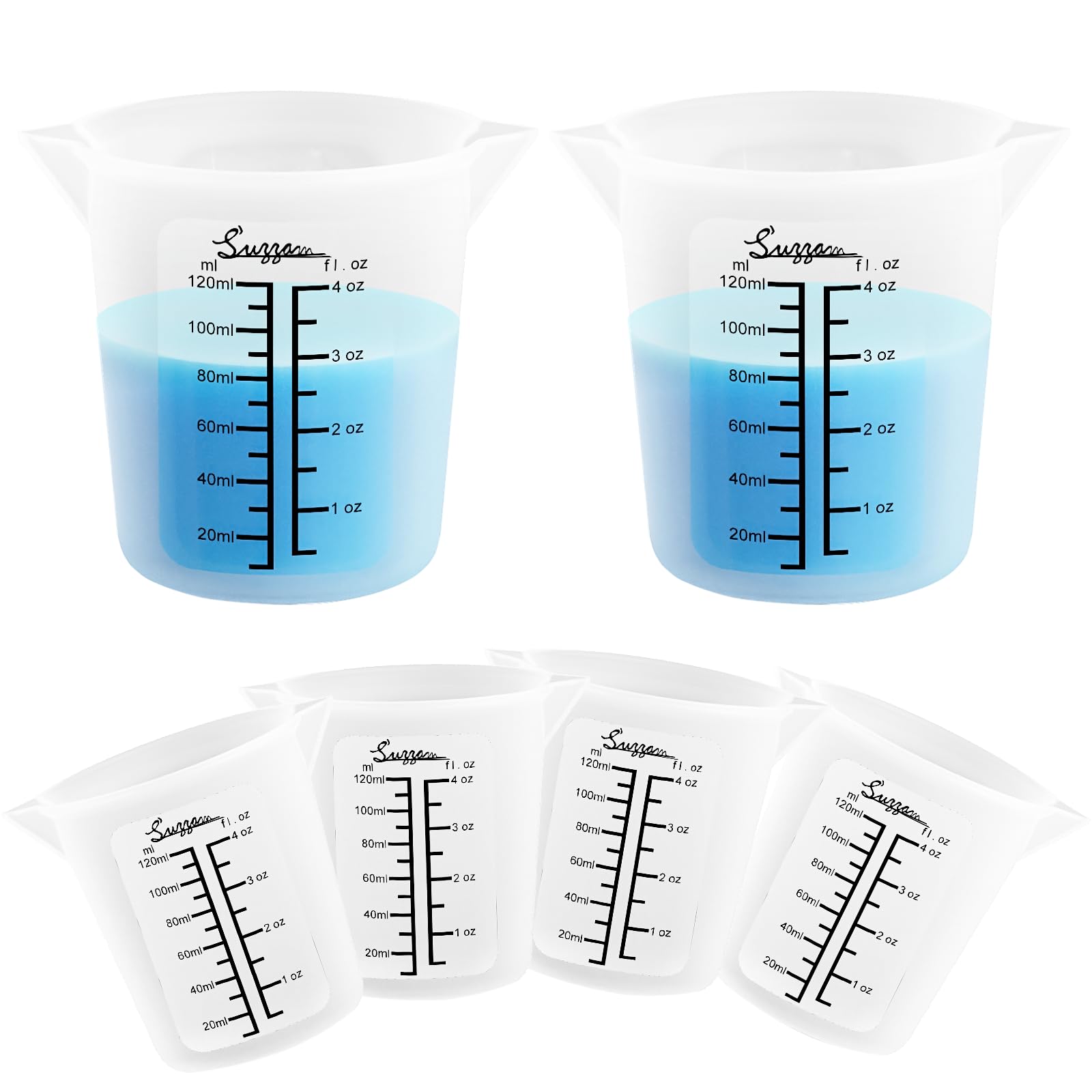 Suzzam 6pcs Silicone Measuring Cups Kits for Resin, 120ml Clearly 2 Scales Measuring Cups, Reusable Easy Clean Resin Supplies for Resin Mixing, Casting Moulds — image 1