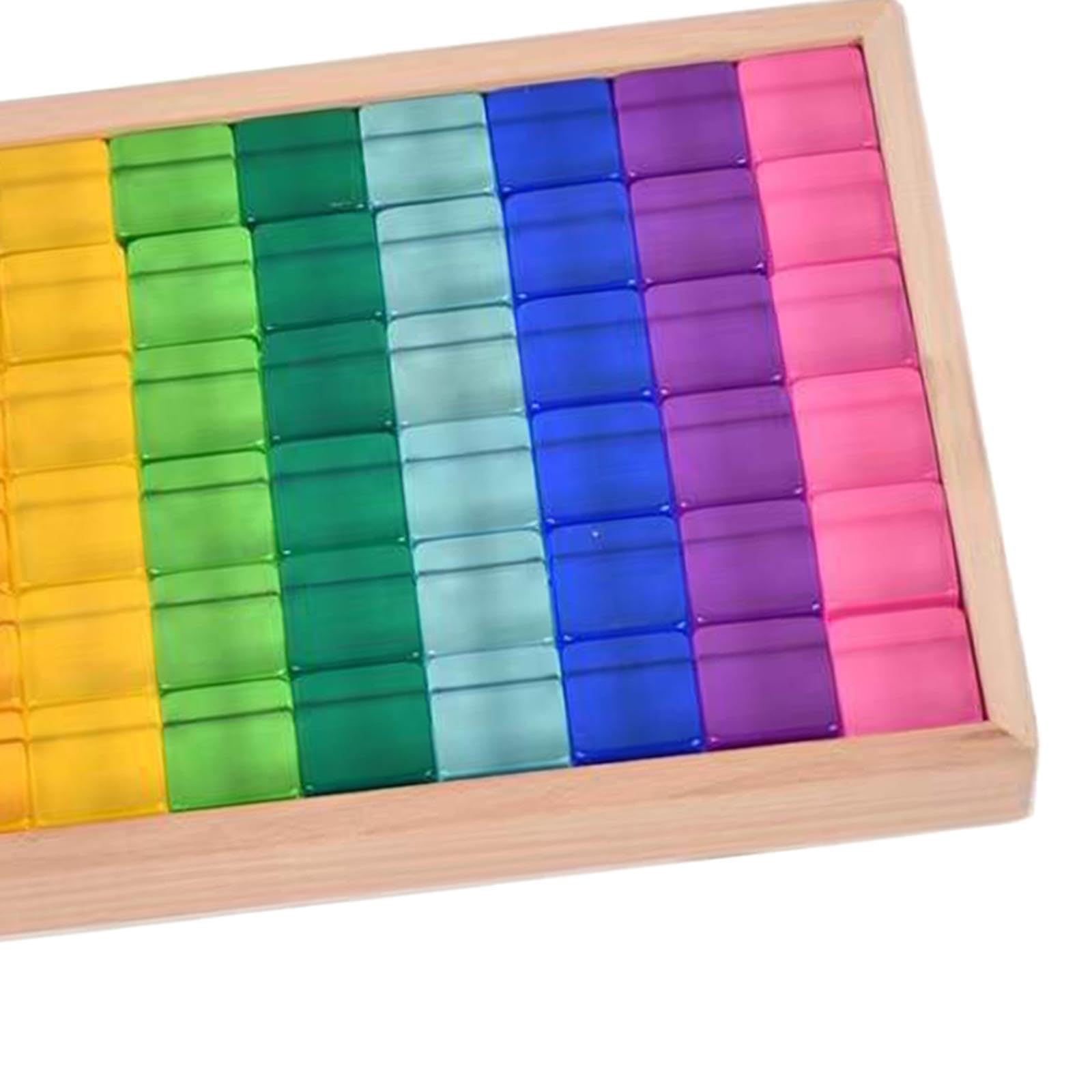 Set di Blocchi da Costruzione Arcobaleno, Giocattoli Didattici con Scatola di Legno, Giocattolo Impilabile, Cubi in Resina per Bambini Piccoli, Regalo