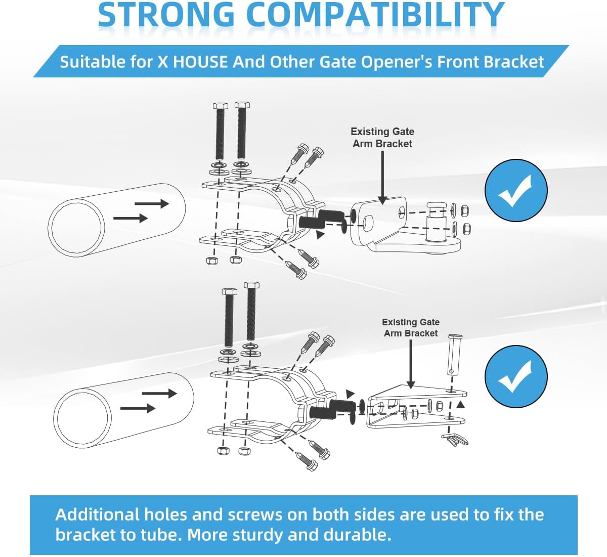 Universal Tube Gate Bracket Kit for Automatic Swing Gate Opener System, for 1.6-2" Diameter Tubes, Mounting Accessories, Easy Installation, Compatible with Ghost Controls, Mighty Mule, Topens, JUJIANG