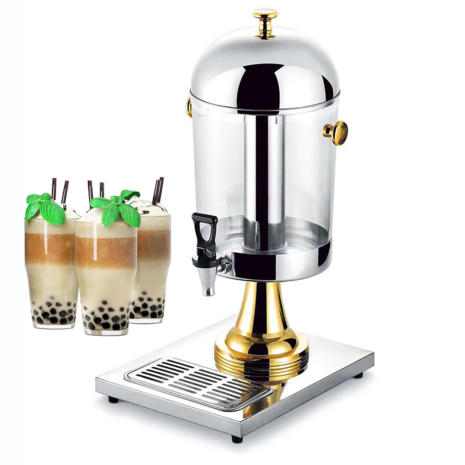 Dispensador de Bebidas con Soporte, Dispensador de Bebidas con Contenedor de Hielo 8L, Dispensador de Limonada de Acero Inoxidable para Fiestas, Buffets, Cafeterías, Bares