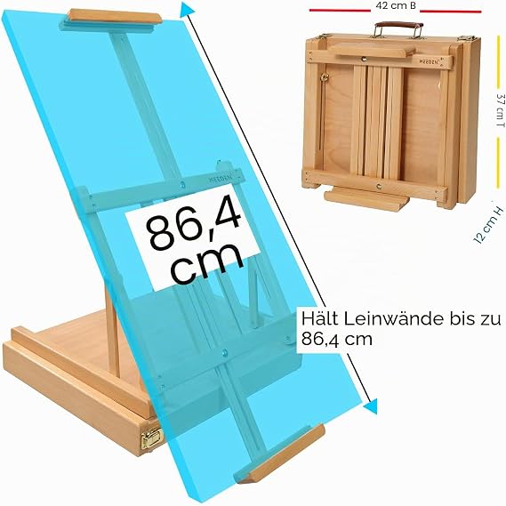 MEEDEN Sketch Box Table Easel with Metal Drawer - Adjustable Easel & Sketch Box Made of Solid Beech Wood Art Easel with Storage Space for or Plein Air Holds Canvases up to 34