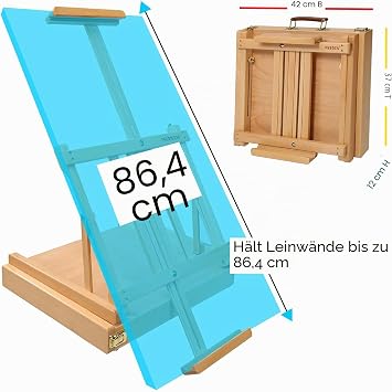 MEEDEN Sketch Box Table Easel with Metal Drawer - Adjustable Easel & Sketch Box Made of Solid Beech Wood Art Easel with Storage Space for or Plein Air Holds Canvases up to 34