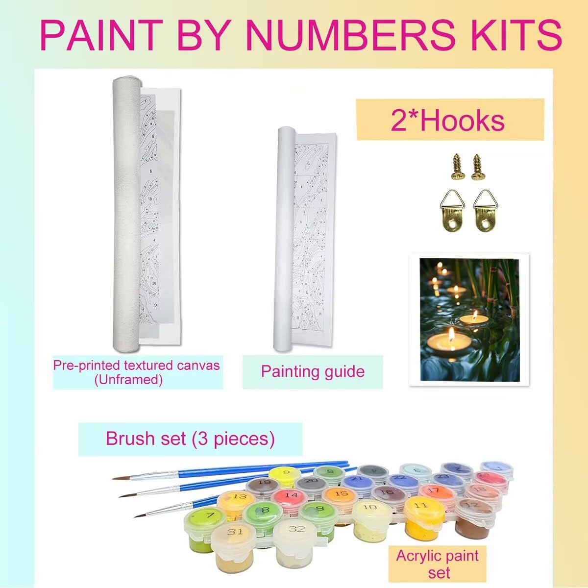 Dipingere con i Numeri Candela, Paint by Numbers Adulti Paesaggio, Fai da te Creativi Adulti Quadri da Dipingere Numerati Kit per Decorazione Della Parete di Casa, Regalo 100x135 cm Senza Cornice 79-P