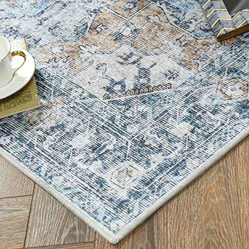 Jinchan Area Rug 2X7 Runner Rug Hallway Indoor Persian Rug Vintage Blue Print Rug Retro Distressed Carpet Rug Thin Rug Foldable Accent Rug Lightweight Non Slip Bathroom Kitchen Living Room Bedroom #TOP3