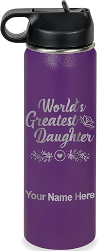Miniatura 39 de LaserGram Personalized Water Bottle, World's Greatest Daughter, Stainless Steel Double Wall Vacuum Insulated with Flip Top Straw, Custom Engraved