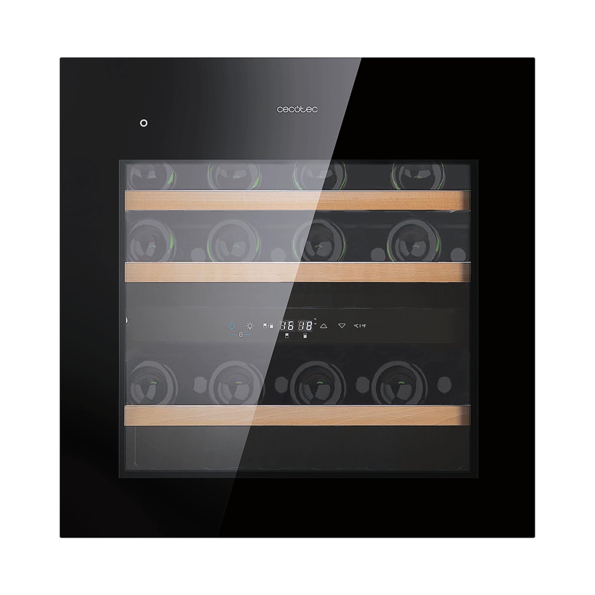 Cecotec Einbaufähiger Getränkekühlschrank mit Kompressor - 36 Flaschen - GrandSommelier Duo 36000 Touch Black Compressor. Schwarzes Glas, Sensor-Touch-Öffnung, Doppelzone-Temperatur, LED-Display