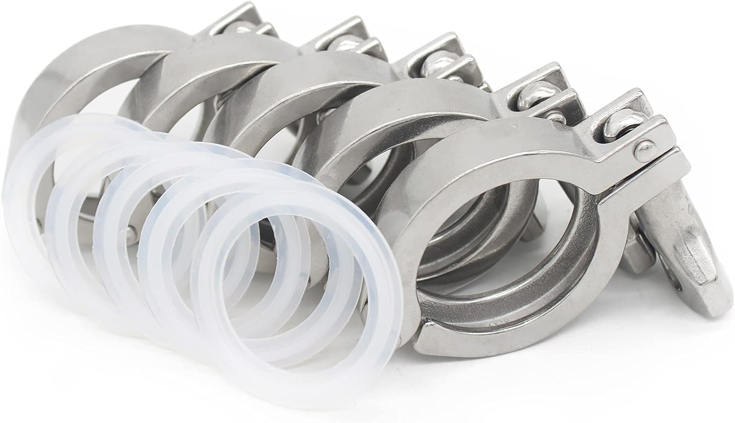 QiiMii 13MHHM Stainless Steel 304 Single Pin Heavy Duty Tri Clamp with Wing Nut for Ferrule TC 1.5"(5 Pack) (1.5 Inch)