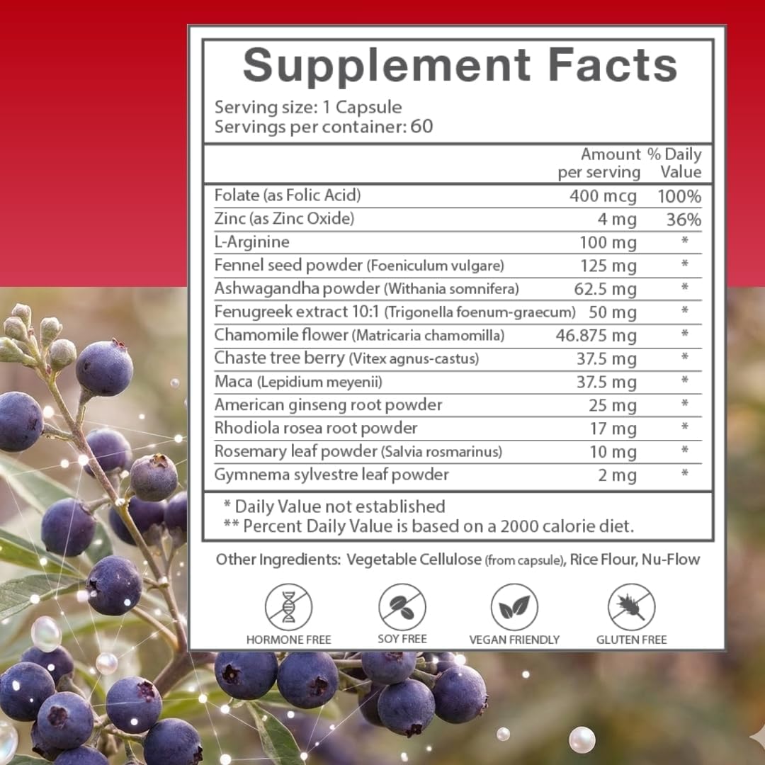 Vitex Chasteberry Supplement for Women – Non-Hormonal Menopause Support with Ashwagandha, Maca & Rhodiola – Hot Flashes, Night Sweats & Mood Support – Vegan, 60 Days Supply - Image 6
