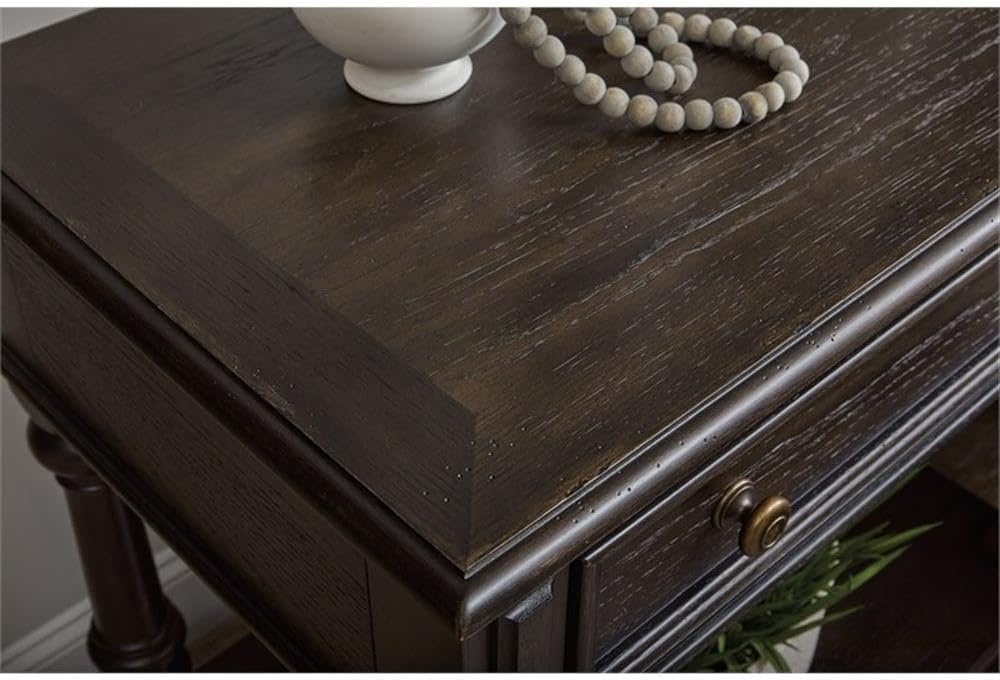 BOWERY HILL Bachelor's Chest, 32 Inch Wide, Brown Velvet Finish, Split Heart Cathedral Hickory Veneers, 1 Drawer and Open Shelf, English Aristocratic Style, Bedroom or Living Room Storage Furniture