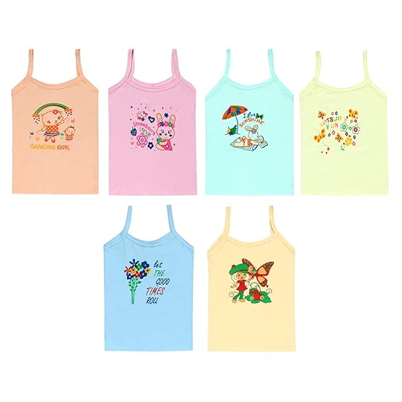 Only 4 Baby Cotton Printed Innerwear baniyan | Regular fit Undershirts camisole vest for Girls Pack of 6