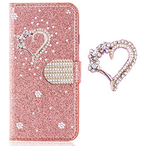 Amazing Bling Compatible with for iPhone XS iPhone X,Glitter 3D Floral Butterfly Diamond Wallet Leather Stand Function Flip Kickstand Magnetic Book Wallet with Card Slot Holder Protective