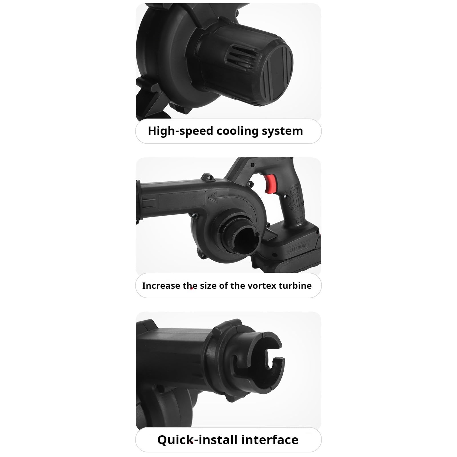 Soffiatore e aspirapolvere a batteria da 21 V,23000 giri/min,3,3 m³/min,con batteria e caricabatteria,soffiatore portatile leggero per uso industriale,cortile,pulizia di polvere e neve Black,2