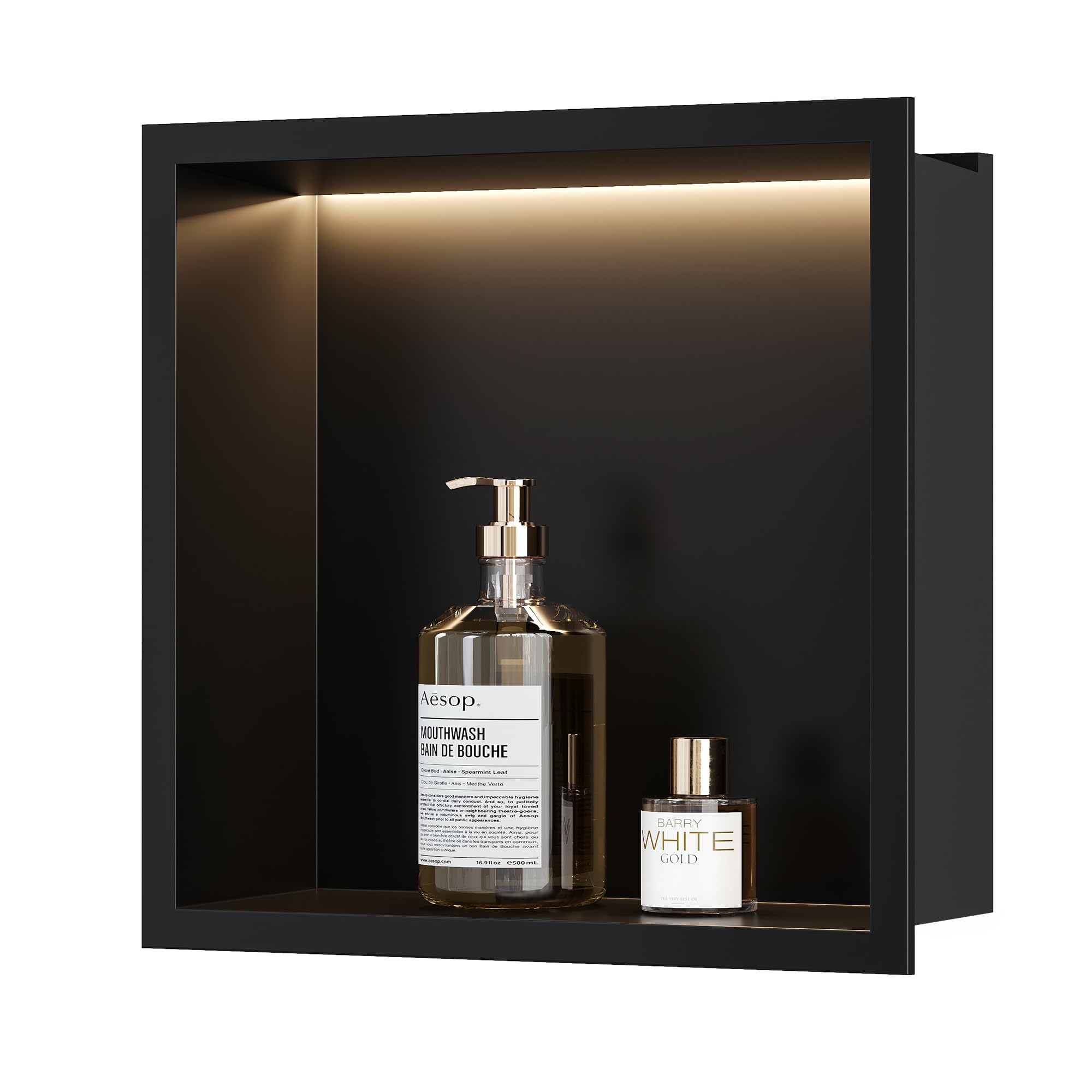 Qeke Stainless Steel Shower Niche 12" X 12", No Tile Needed Wall Niche with Non-Dimmable Led Light, Recessed Shower Niche Lighting for Bathroom