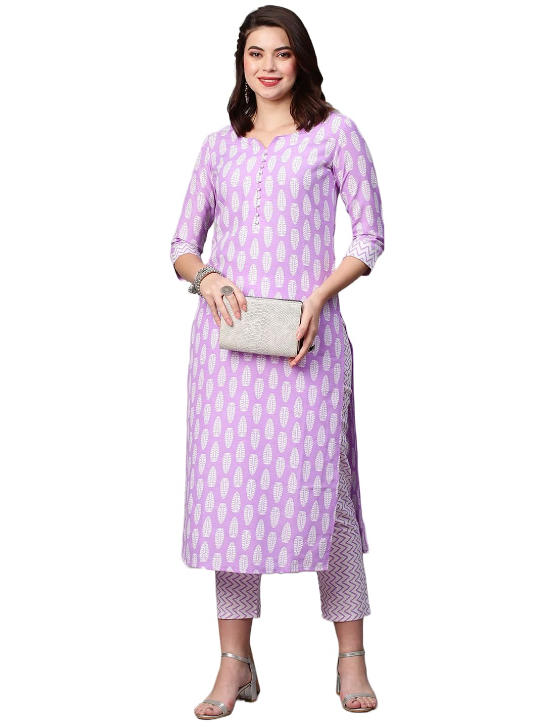 ANNI DESIGNER Womens Cotton Blend Geometric Kurta Pant Set