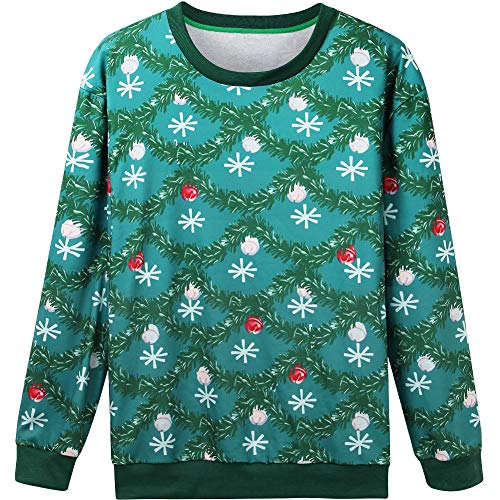 Hsctek Ugly Christmas Sweater, Funny Ugly Christmas Sweater for Women Men, Gaudy Grland Pullover Crewneck Sweatshirt, S