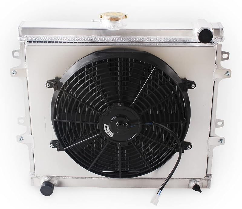 Radiador de alumínio 3 fileiras LUXERAD CC945 para Toyota Pickup e 4Runner SR5 2.4L – Com shroud e ventoinha