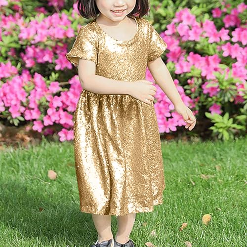 Kids Girls Sequin Dress Short Sleeve Sparkly Casual Loose Crewneck Summer A-line Dresses Cute Babydoll Party Gowns2