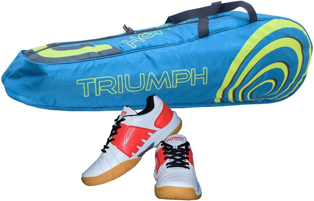 Gowin Badminton Shoe Power White/Red Size-4 with Triumph Badminton Bag 304 Sky/Lime