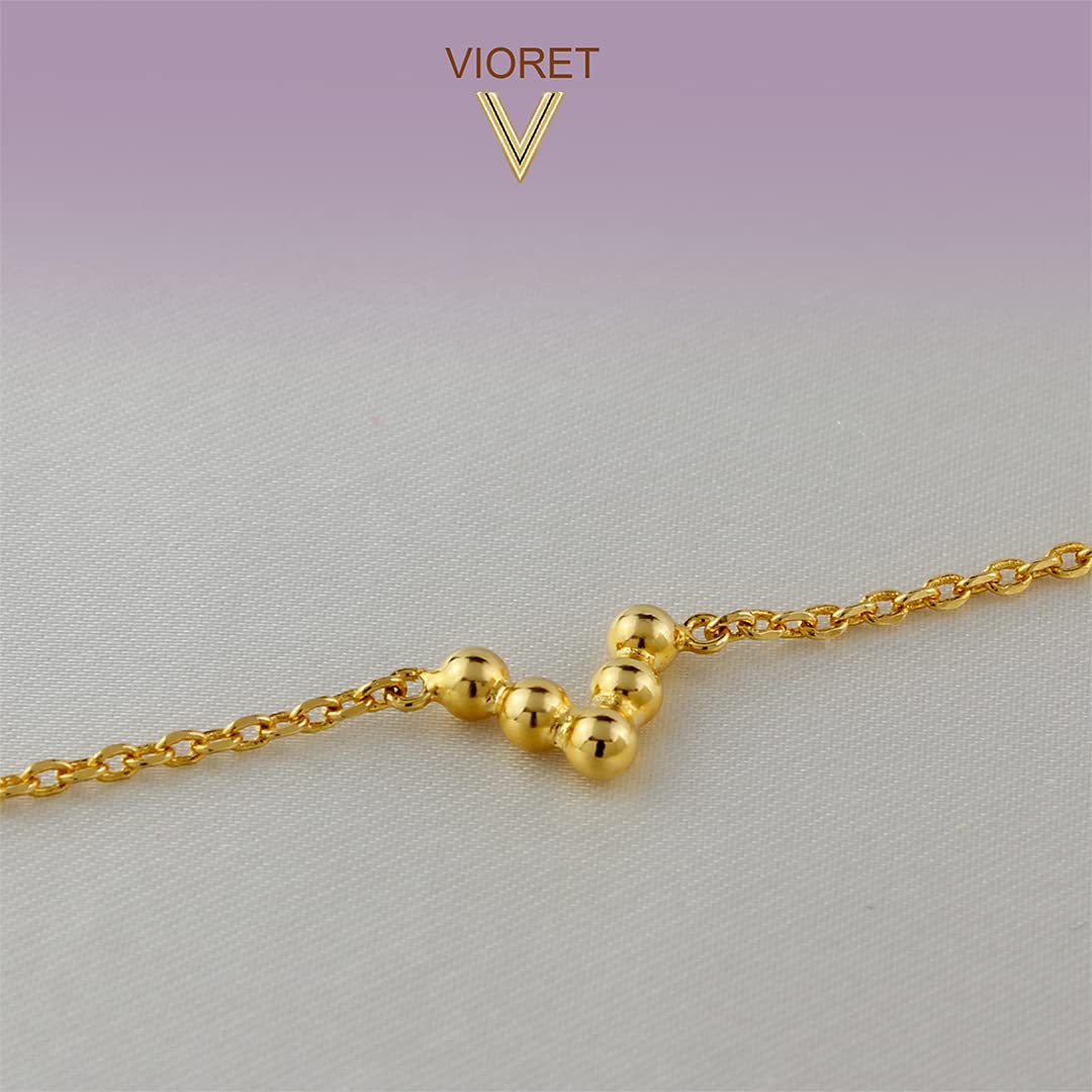 Pulsera Para Mujer en Forma de Uve de Bolas Chapada en Oro de 18K- Diseño Artesanal