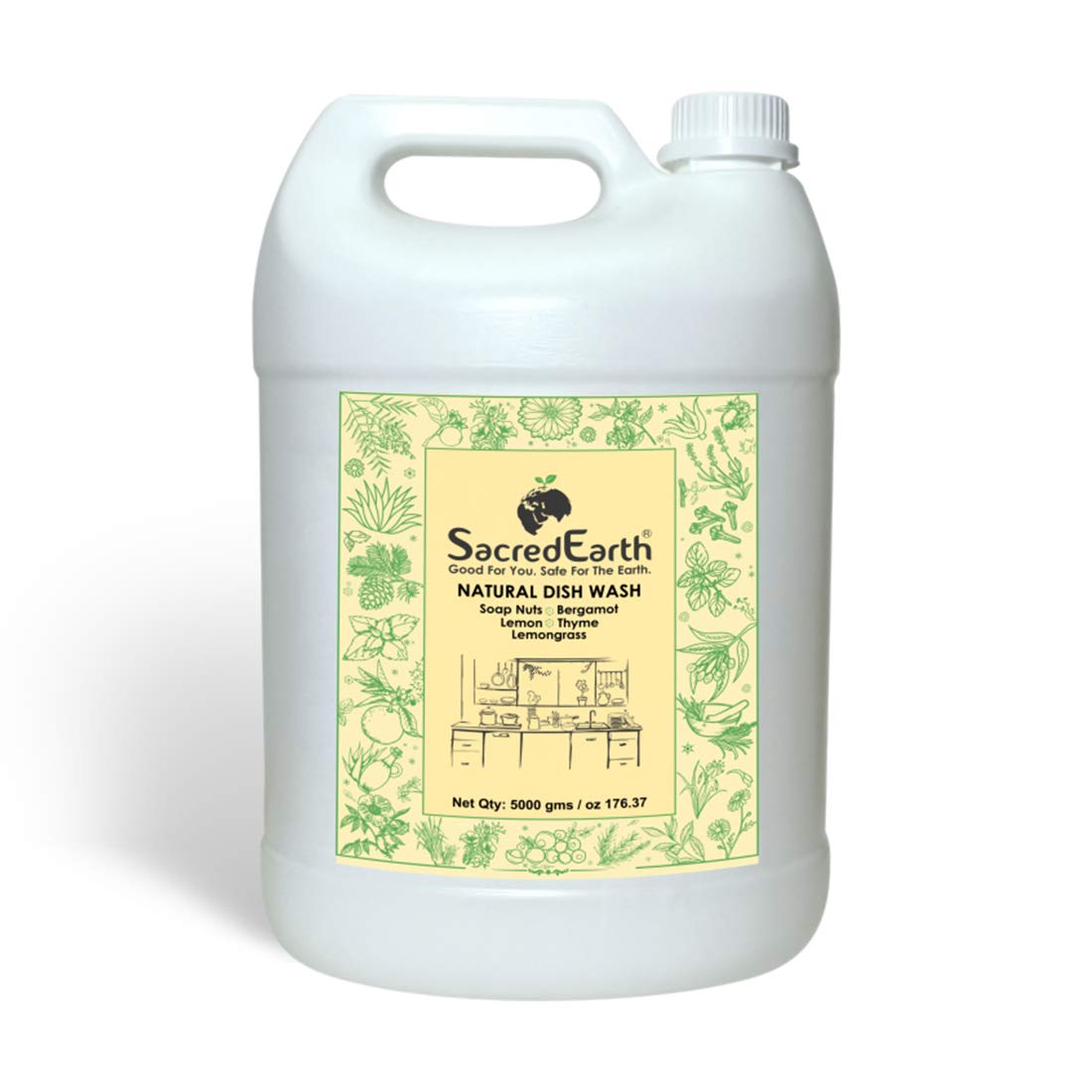 SacredEarth Natural Dish Wash Liquid with Soap Nuts, Lemon, Lemongrass, Thyme and Bergamot (5000 ml)