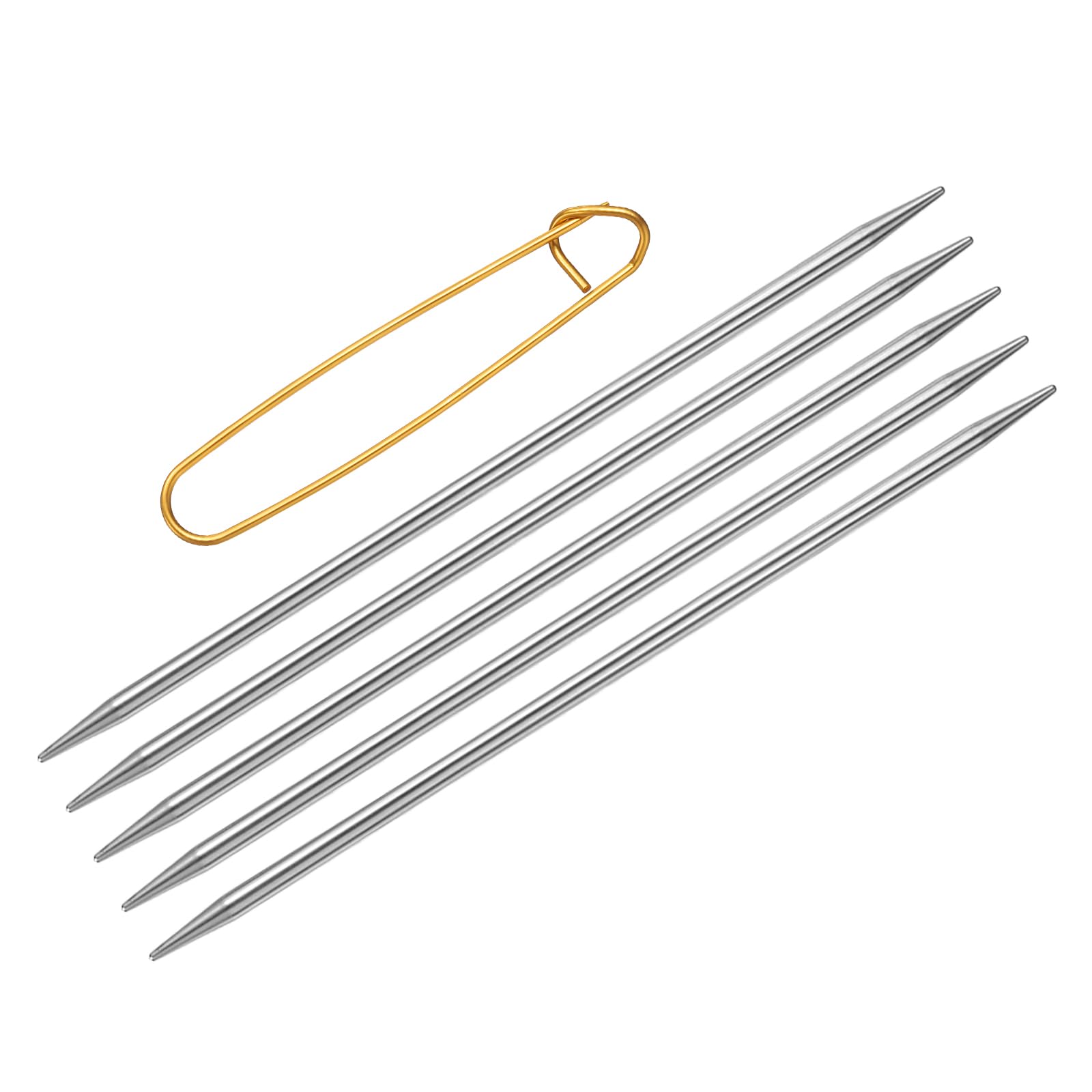 sourcing map 5Pcs Knitting Needle Size US 7(4.5mm) Diameter 6 Inches (15cm) Length Stainless Steel Double Pointed Sweater Stitching Needles with Stitch Holder for Handmade Projects DIY