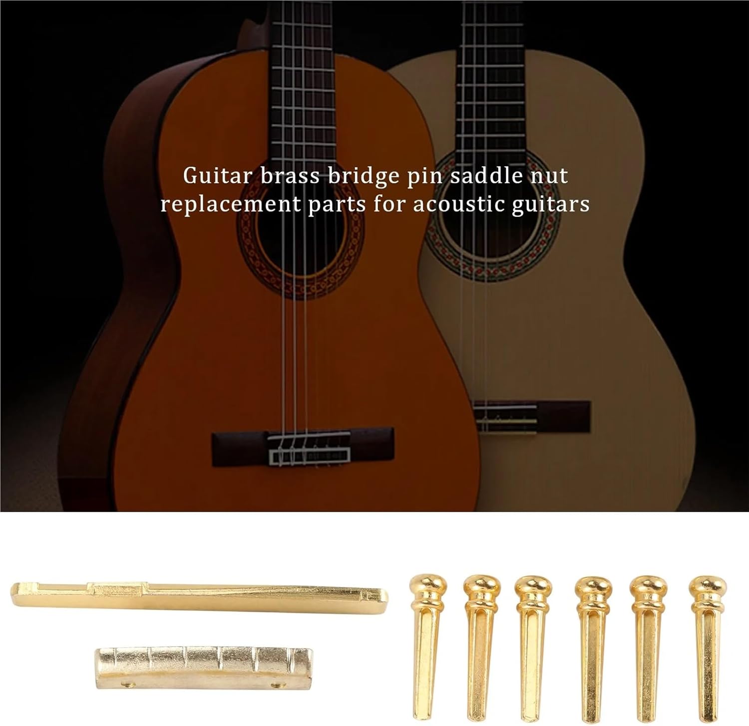 Guitar Bridge Pins 18PCS Guitar Brass Bridge Pins Saddle Nut Replacement Parts for Acoustic Guitar