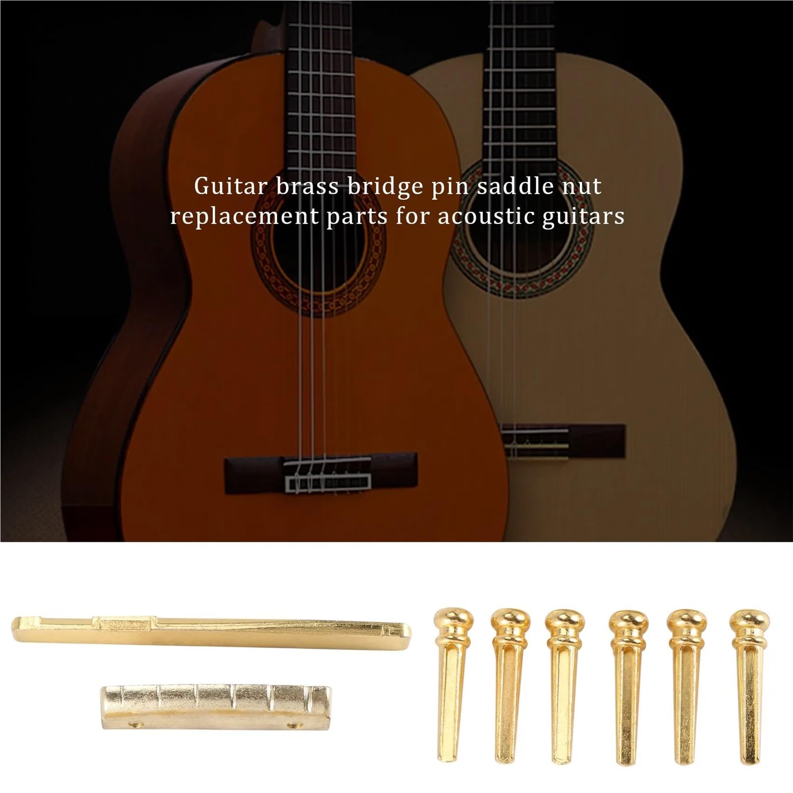 Set di dadi a sella in ottone per chitarra acustica | Migliora il tono e il sustain con perni in ottone massiccio, sella e dadi per chitarra acustica.