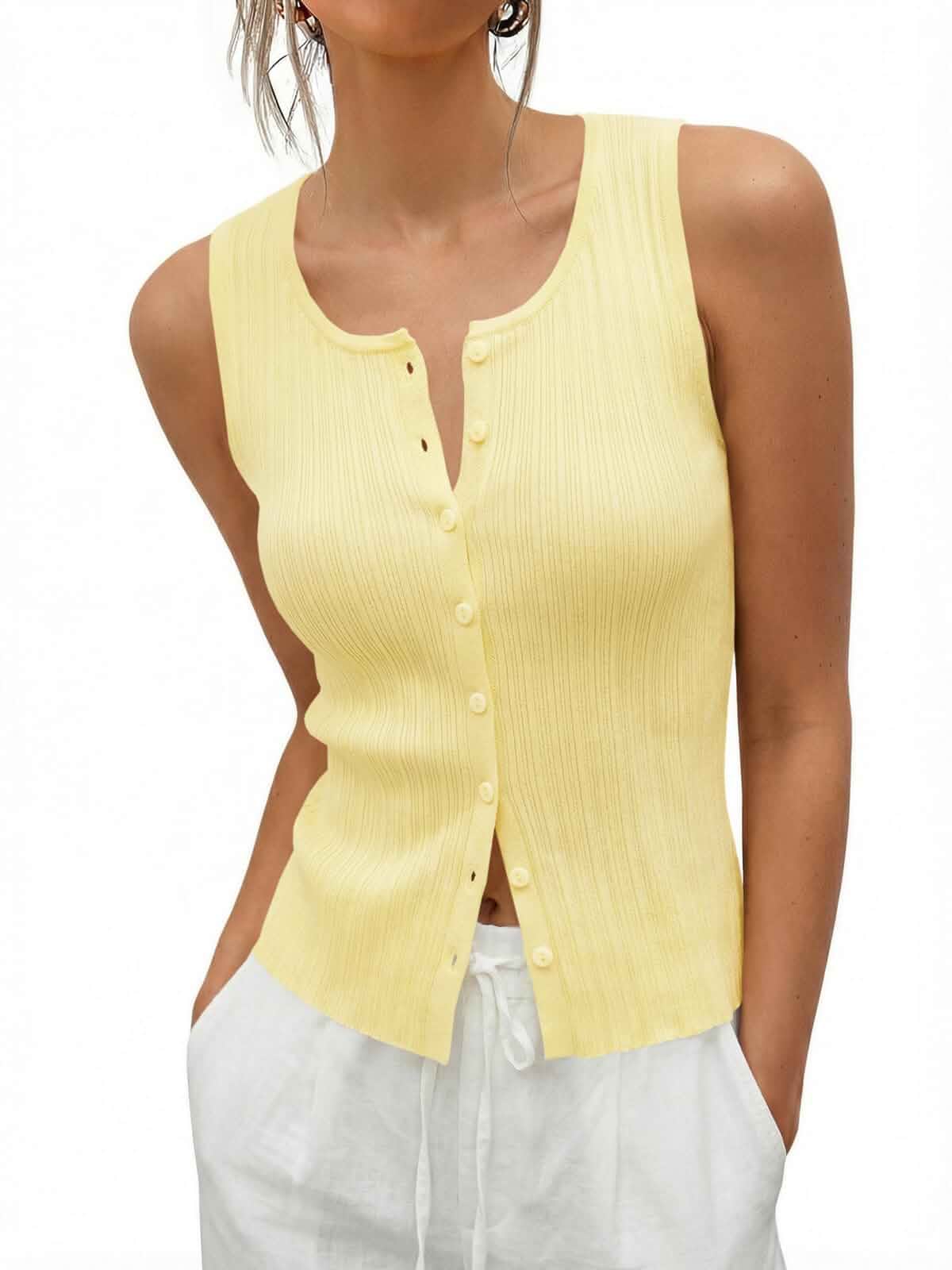 Saodimallsu Womens Sleeveless Sweater Vest Button Down Scoop Neck Tank Top Stretchy Full Coverage Tank,Lightweight Ribbed Knit Fabric,Cute Tops,Going Out Tops, Daily wear, Office work,Summer Fashion
