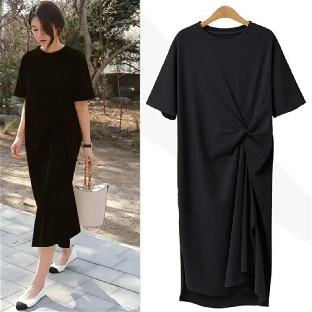Vestido Mujer Vestido Camisa Vestido Midi Mujeres Estilo Ropa Side Dividida Mujeres Vestido De Manga Corta